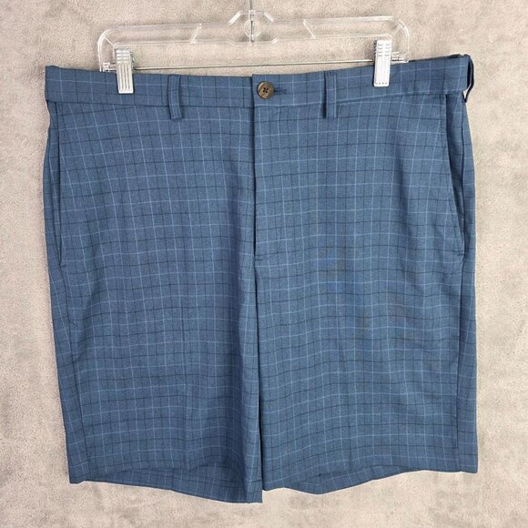 Mens Haggar Cool 18 Pro Blue Plaid Shorts Classic Fit 10" Inseam Polyester 38 - Picture 2 of 10
